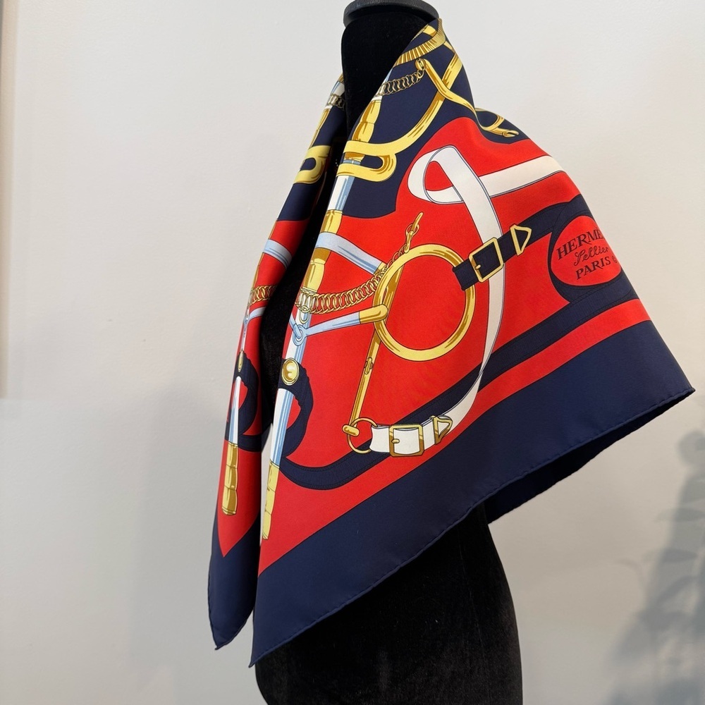 Authentic Hermes Red and Gold Silk Scarf - Picture 4 of 10